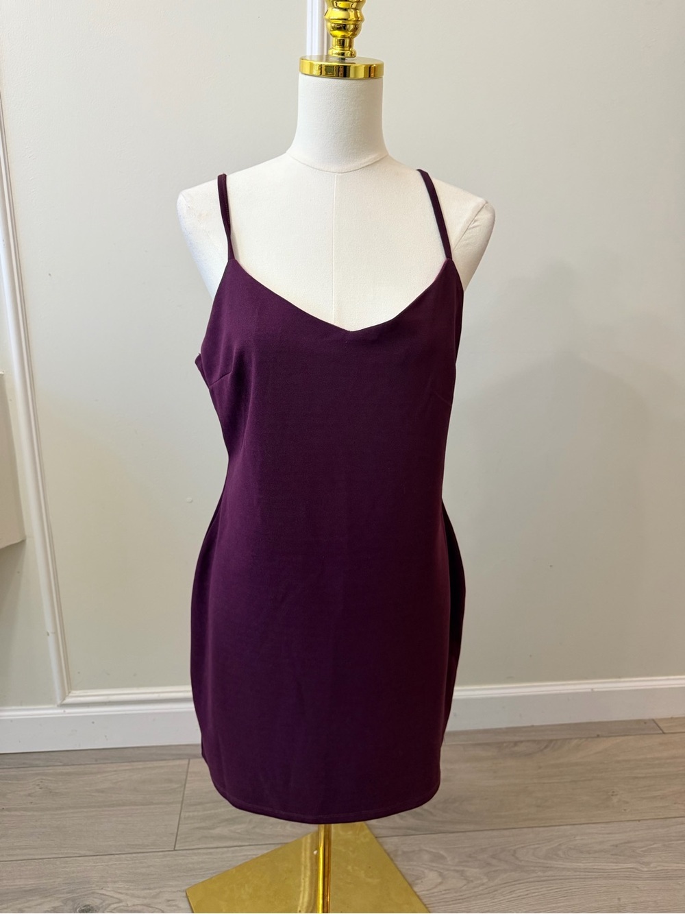 Plum Backless Bodycon Mini Dress with Metallic Back Straps - Picture 2 of 6